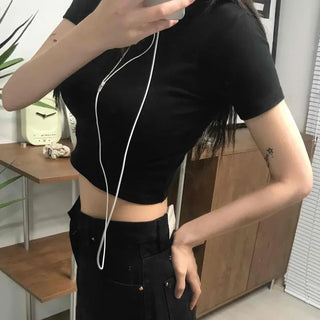 Basic Round Neck Crop Short Sleeve Tee