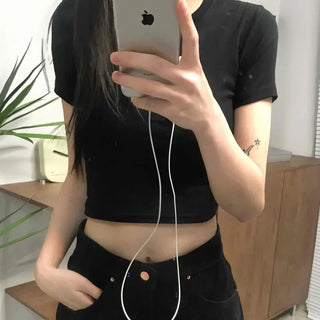 Basic Round Neck Crop Short Sleeve Tee