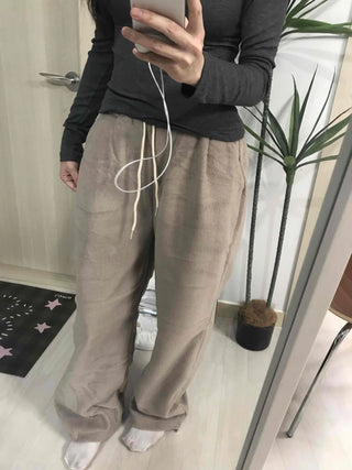 Cotton Linen Wide Elastic Waist Pants