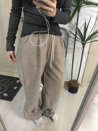 Cotton Linen Wide Elastic Waist Pants