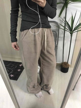 Cotton Linen Wide Elastic Waist Pants