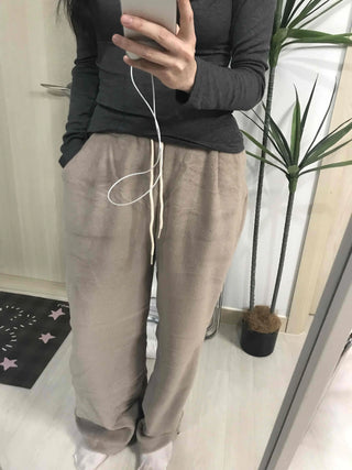 Cotton Linen Wide Elastic Waist Pants