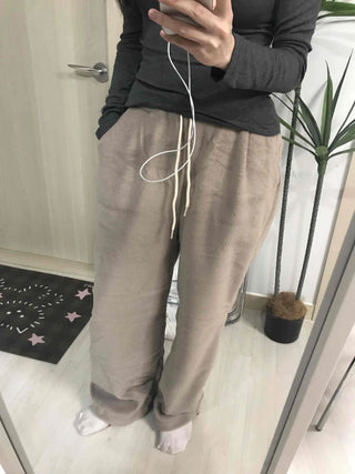 Cotton Linen Wide Elastic Waist Pants