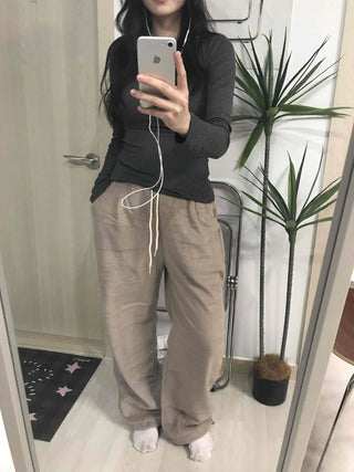Cotton Linen Wide Elastic Waist Pants
