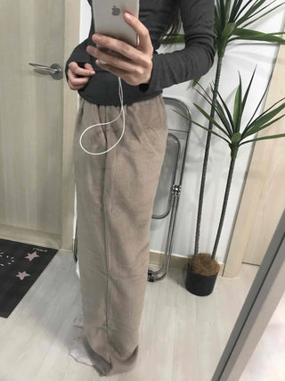 Cotton Linen Wide Elastic Waist Pants