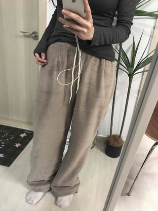 Cotton Linen Wide Elastic Waist Pants
