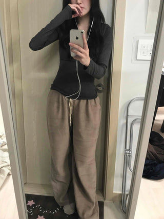 Cotton Linen Wide Elastic Waist Pants