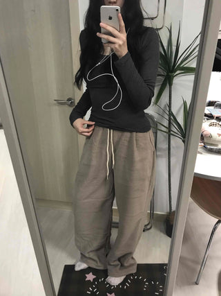 Cotton Linen Wide Elastic Waist Pants