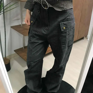Side Cargo Pocket Straight Denim Pants