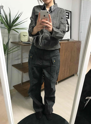 Side Cargo Pocket Straight Denim Pants