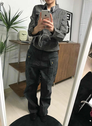 Side Cargo Pocket Straight Denim Pants