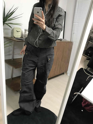 Side Cargo Pocket Straight Denim Pants