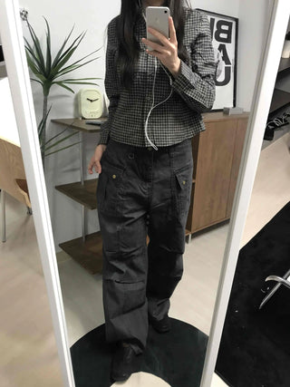 Side Cargo Pocket Straight Denim Pants