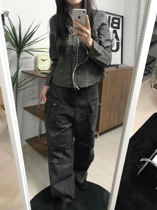 Side Cargo Pocket Straight Denim Pants