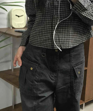 Side Cargo Pocket Straight Denim Pants
