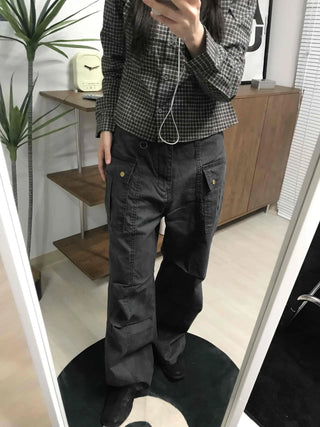 Side Cargo Pocket Straight Denim Pants