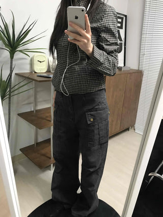 Side Cargo Pocket Straight Denim Pants