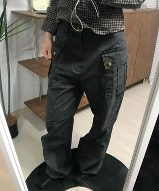 Side Cargo Pocket Straight Denim Pants