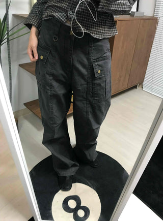 Side Cargo Pocket Straight Denim Pants