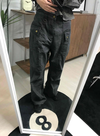 Side Cargo Pocket Straight Denim Pants