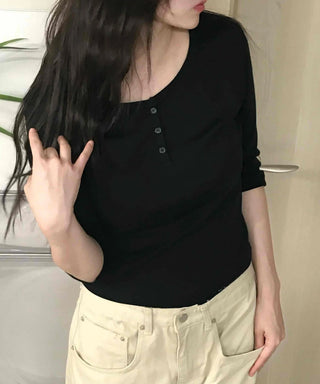 Henley Neck Button Slim Fit Ribbed T-shirt