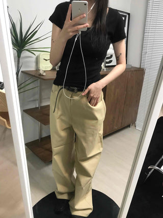 Straight Cotton Belted Chino Pants