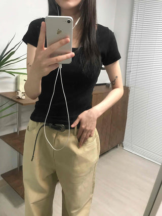 Straight Cotton Belted Chino Pants