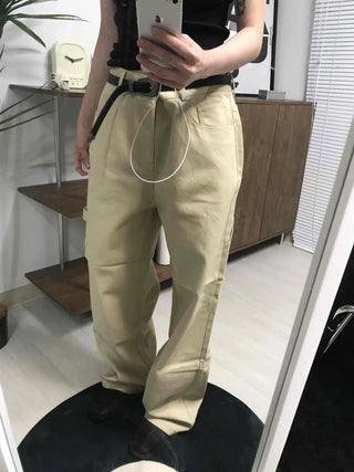 Straight Cotton Belted Chino Pants