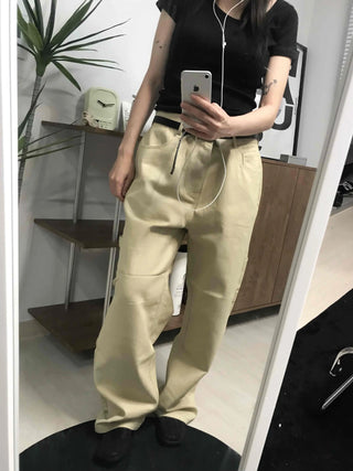 Straight Cotton Belted Chino Pants