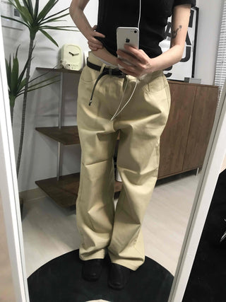 Straight Cotton Belted Chino Pants