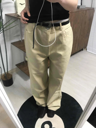 Straight Cotton Belted Chino Pants