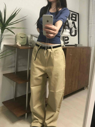 Straight Cotton Belted Chino Pants