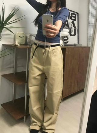 Straight Cotton Belted Chino Pants