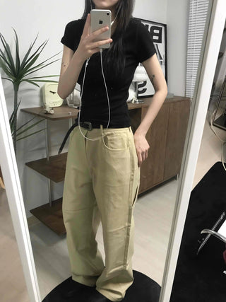 Straight Cotton Belted Chino Pants