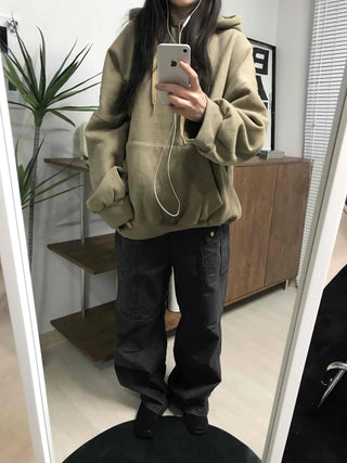 Oversized Kangaroo Pocket Fleece-Lined Hoodie
