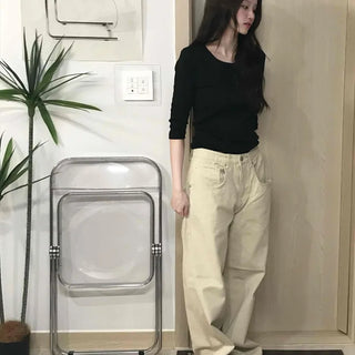Loose Fit Drawstring Straight Denim Pants