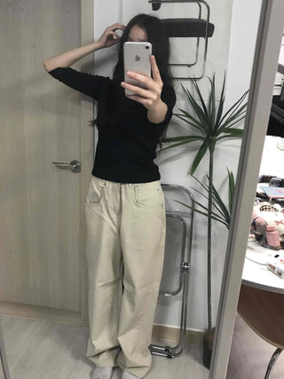 Loose Fit Drawstring Straight Denim Pants