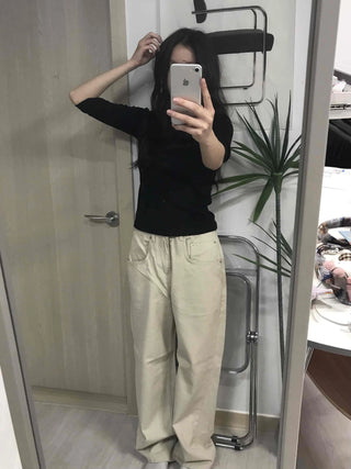 Loose Fit Drawstring Straight Denim Pants