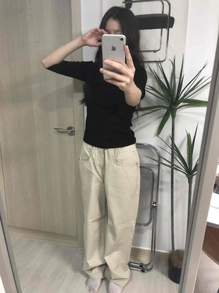 Loose Fit Drawstring Straight Denim Pants