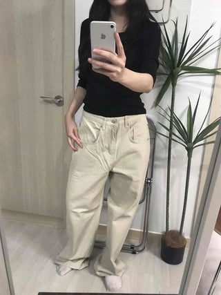 Loose Fit Drawstring Straight Denim Pants