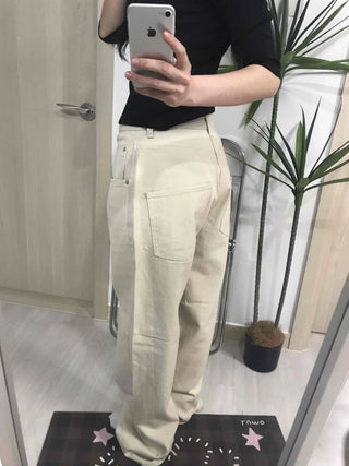 Loose Fit Drawstring Straight Denim Pants