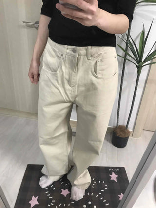 Loose Fit Drawstring Straight Denim Pants