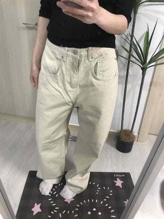 Loose Fit Drawstring Straight Denim Pants