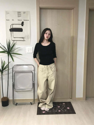 Loose Fit Drawstring Straight Denim Pants