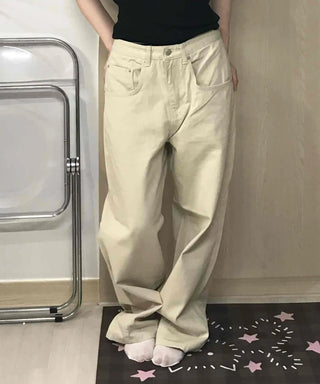 Loose Fit Drawstring Straight Denim Pants