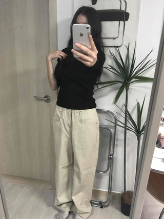 Loose Fit Drawstring Straight Denim Pants