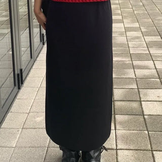 Basic Slit Elastic Long Skirt