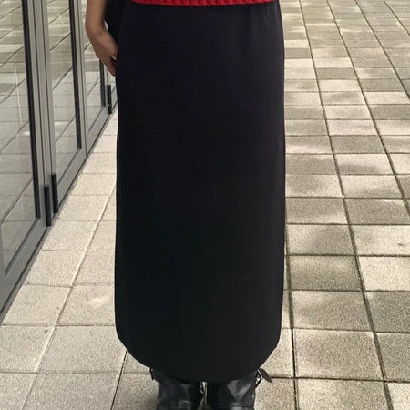 Basic Slit Elastic Long Skirt