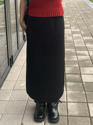 Basic Slit Elastic Long Skirt