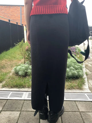 Basic Slit Elastic Long Skirt